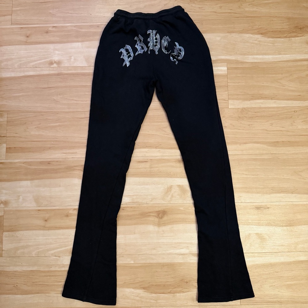 Black Flared Pants with Gothic Print